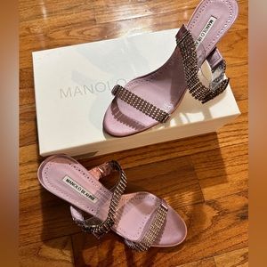 NEW - Manolo Blahnik size 39 Beopia Satin, Pink Heeled Mule Sandals